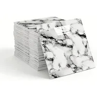 Agger Wandfliese Selbstklebend, Tile Stickers 10 Stück, Peel and Stick Tiles 30X30CM, 30x30, Schwarz-Weiß, Wasserfest & Schmutzabweisend, Fliesenaufkleber Marmor