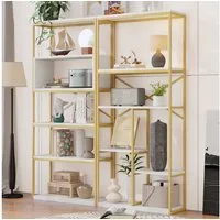 Merax Bücherregal Vitrine, Modernes Standregal mit Mehrfachablagen, 1-tlg., Offenes Bücher, Metall Regal, für Wohnzimmer, Büro oder Schlafzimmer