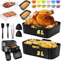 BlingBin Küchenmaschinen Zubehör-Set 28tlg Heißluftfritteuse Zubehör für Philips Dual Basket Airfryer,3L+6L, Zubehör für Philips Airfryer Serie 3000 (NA350/00, NA352/04), Philips Airfryer Serie 5000 XXL, Tefal EY9018 Dual-Function Easy Fryer, Airfrye