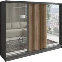 A&J MöbelLand GmbH Schiebetürenschrank DIVER 200 cm mit 3D-Lamellen und Spiegelfront (TOP ANGEBOT! Geräumiger Schrank mit einer Breite von 200 cm ideal zur Aufbewahrung von Kleidung und Accessoires. Wählen Sie das ideale Modell für Ihr Schlafzimmer!,