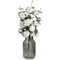 Trockenblume Deko Baumwollzweig – Trockenblume für Vase & Deko, Trockenblumenstrauß Baumwollzweig, Nina-Maria's Deko Gold, Höhe 53 cm, jeder Stiel hat 10 Köpfe