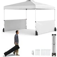 COSTWAY Faltpavillon, mit 2 halben Seitenwänden & Rollentasche, 3m x 3m