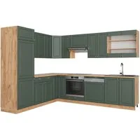Vicco Winkelküche Fame-Line, Grün-Gold Landhaus/Goldkraft Eiche, 287 x 227 cm ohne A...