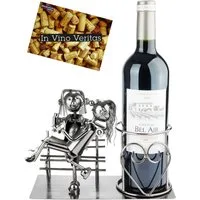 BRUBAKER Weinflaschenhalter Liebespaar auf Bank - Metall Skulptur Flaschenhalter, (1-St., Flaschenständer inklusive Geschenkkarte), Wein Geschenk für Paare und Ehepaare