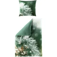 JACK Wendebettwäsche 135x200cm Digitaldruck Pusteblume Grün Bierbaum, Satin, 2 teilig, seidiger Glanz, elegantes Motiv in Olive