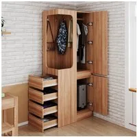 Merax Kleiderschrank 70x40x170cm (für Schlafzimmer, Wohnzimmer oder Büro, 1-St., platzsparend & vielseitig) Schrank Kleiderschrank mit 4 Schubladen, offenem Stauraum & 2 Türen