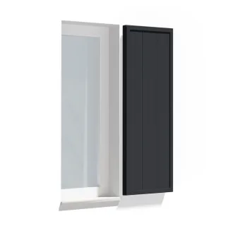 Zierläden Aluminium, Lamellenform Leipzig, Anthrazitgrau RAL 7016, 300 x 800 mm, einteilig feststehend als Fensterläden Attrappe, individuell nach Maß