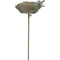 finehomegarden Vogeltränke Futterplatz Metall antik/grün Vintage Ø24x26cm H20cm L125cm Garten, Futterstation Vogelbad Gartenstecker Stecker