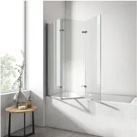 EMKE Badewannenaufsatz Badewannenfaltwand 3-teilig, 180° faltbar, Spritzschutz für Badewanne, Einscheibensicherheitsglas, (Set), mit NANO einfach-Reinigung Beschichtung Faltwand 6mm Sicherheitsglas