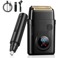 CkeyiN Elektrorasierer 2-IN-1 Herren Pflegeset Folien-Elektrorasierer und Nasenhaartrimmer, Aufsätze: 2, SmartClick-Präzisionstrimmer, mit LED-Display 5H Laufzeit Nass- und Trockenrasierer