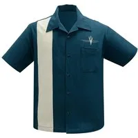 Steady Clothing Kurzarmhemd V8 Classic Teal Retro Vintage Bowling Shirt Rockabilly