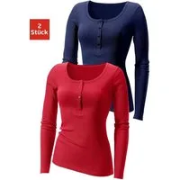 H.I.S Langarmshirt mit kurzer Knopfleiste (2er-Pack) aus luftiger Rippqualität