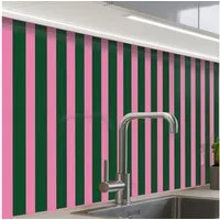 KitchenYeah Küchenrückwand Muster selbstklebend (keine Folie) Vertikale Streifen - Grün - Rosa, (1-tlg), Spritzschutz, Küche, Rückwand, Küchenwand, Küchenfront, 30x20 cm