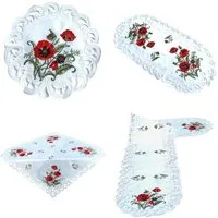 Westernlifestyle Tischdecke Roter Klatschmohn Tischläufer Mitteldecke gestickt weiss Satinoptik