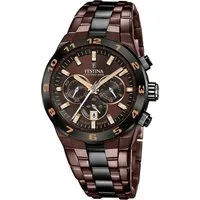 Festina Quarzuhr Festina Herrenuhr Chrono Bike Armbanduhr, (Chronograph), Herren Armbanduhr rund, Edelstahlarmband braun, schwarz, Sportlich