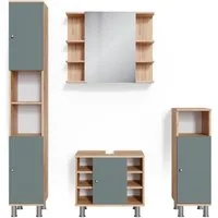 Vicco Badmöbel-Set Fynn, Grün/Goldkraft Eiche, 4 Teile, (4-er Set, 4-St., 4er Set)