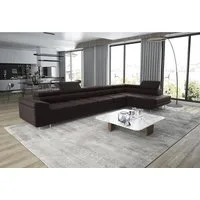 thematys Ecksofa ASTON MAXI 405 x 203cm mit Schlaffunktion & Bettkasten –, L-Sofa mit 5 verstellbaren Kopfstützen, Samt (Monolith), Cord (Poso) - L-Form, XL-Wohnlandschaft, 405 cm breit