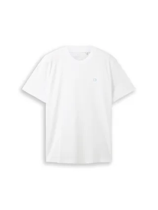 Denim Tom Tailor - Basic T-Shirt mit Logo-Print White - Gr. - M