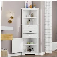 Merax Kommode Eckschrank mit 3 Schubladen, 2 offene Ablagefächer (1 St., Badezimmerschrank für Badezimmer, Hohe Füße), Buffetschrank, 57,7x46x167,5 cm