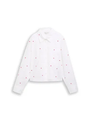 Denim Tom Tailor - Boxy Fit Hemdbluse mit Stickereien white red heart embroidery - Gr. - XS