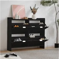 Merax Schuhschrank mit 4 Klappenfächern und Kippsicherung Schuhregal Schuhkipper Schuhkommode, B110/H90/T24cm