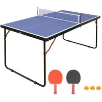 BBWL Tischtennisplatte mit Netz Schläger Bälle MDF Tisch Pingpong Tisch kompakt blau, Tischtennisplatte klappbar Set Indoor Outdoor