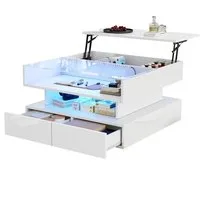 BlingBin Couchtisch Wohnzimmertisch aus Hochglanz, Sofatisch mit LED-Beleuchtung (Beistelltisch, Sofatisch, 1-St., 80 x 80 x 45 cm Kaffeetisch mit Verstecktem Stauraum und 2 Schubladen), Sofatisch mit LED-Leuchten,Hochglanz-Wohnzimmer-Beistelltisch