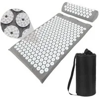 Wisam Akupressurmatte mit Kissen Akupressur Set Massagematte 60 x 40 Grau