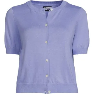 Feinstrick-Cardigan mit kurzen Ärmeln, Damen,  Lila, Baumwolle, by Lands' End