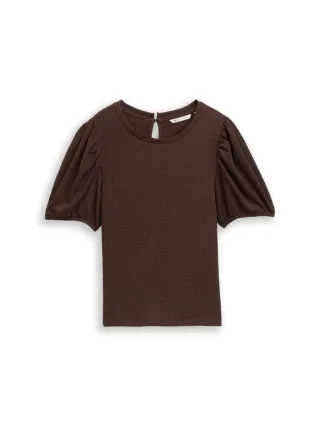 TOM TAILOR Denim - T-Shirt mit Puffärmeln braun - Gr. - S