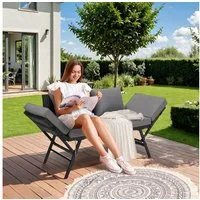 TLGREEN Gartenbank mit Liegefunktion, Wetterfest UV-beständig Rattan Gartensofa (2 Personen Einfache Umwandlung, Polyrattan Sitz-Liege 2-Sitzer Abnehmbare Kissenbezüge), Grau/Beige – Platzsparend & Stabil