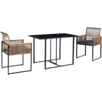 casa.pro Garten-Essgruppe, (Set, 3-tlg., 1 Tisch, 2 Stühle), »Accadia« 3-tlg. mit Kissen Seilgeflecht Schwarz/Braun