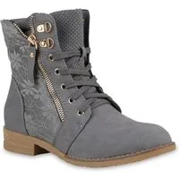VAN HILL 815442 Schnürstiefelette Damen Schnürstiefeletten Spitze Stiefeletten Zipper Worker Boot