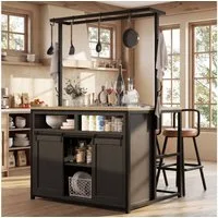 i@home Kücheninsel Küchenschrank mit Arbeitsplatte und Steckdose, (Buffetschrank Schiebetüren, Sideboard mit Hängeregal), Hochschrank 2 USB Stauraum für Küche und Esszimmer, 183 cm