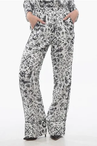 Bedruckte Satin TATTOO PAJAMA Palazzo Hose in Schwarz & Weiß