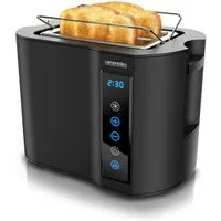 Arendo Toaster Wärmeisoliertes Doppelwandgehäuse, 2-Scheiben, Display Restzeitanzeige, 2 kurze Schlitze, für 2 Scheiben, 800 W, Kurzschlitz, Brötchenaufsatz, 7 Bräunungsgrade, Touchpanel