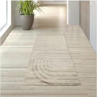 TeppichHome24 Teppich Moderner Wohnzimmerteppich mit geschwungenem Linienmuster in Creme, rechteckig, Höhe: 10 mm