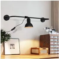 ZMH Wandleuchte Innen schwarz - Retro E27 Wandlampe mit Schalter für Wohnzimmer, Glühbirne flexibel verwenden, ohne Leuchtmittel, 350° drehbar Schlafzimmer Flur