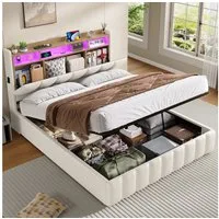 KIMENICH Polsterbett mit LED Beleuchtung und Ladefunktion (1-tlg., Ohne Matratze), Jugendbett Hydraulisches Stauraumbett, 140x190 cm