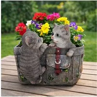 Online-Fuchs Gartenfigur für außen - niedliche Katzen mit Blumentopf - Deko Figuren wetterfest, (Pflanzschale, Pflanzgefäß), 21,5 cm groß - für den Innen- und Außenbereich