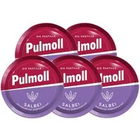 Pulmoll Süßigkeit, Pulmoll Hustenbonbons mit Salbei und feinem Lakritznote 75g 5er Pack