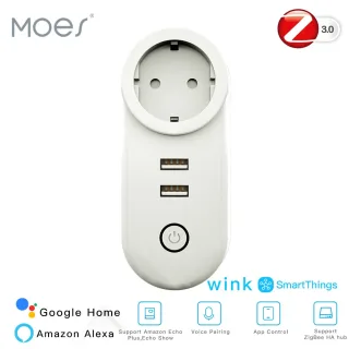 EU Smart Socket Zigbee3.0 2 USB Port 100-240V Voice Control Work With SmartThings Wink Alexa Google Home