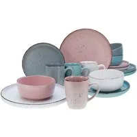 CreaTable Kombiservice Geschirr-Set Modern Fashion (16-tlg), 4 Personen, Steinzeug, Service, unregelmäßige Sprenkel, 16 Teile, für 4 Personen