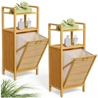 Casaria Wäschekorb (2 St), Badregal Bambus Holz Wäschebox Wäschetruhe Schrank Korb Abnehmbar 40 L