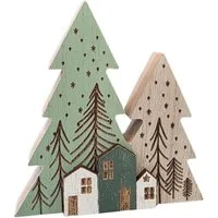 Logbuch-Verlag Dekofigur Holztanne mit Häuser Weihnachtsdeko 3D – Winterlandschaft aus Holz –