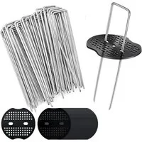 FOUORTUNATE-BEE Bodenanker U-Form Erdanker Set 100Tlg – 50 Bodenanker mit 50 Unterlegscheiben, Garten Erdanker 15 cm für Unkrautvlies Zelt Folie mit Scheiben