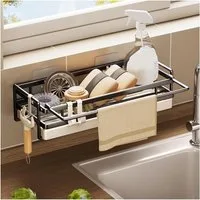 BlingBin Küchenorganizer-Set Hängend Spülbecken Organizer, Schwammhalter mit Spültuchhalter, (1er Set, 1-tlg., Größe: 25,7*9,5*7 cm/10,11*3,74*2,75 Zoll), Spüle Organizer mit Abflusspfanne für Abwasch, Spülmittel, Ohne Bohren