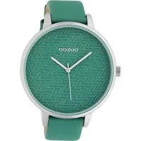 OOZOO Quarzuhr Oozoo Damen Armbanduhr Timepieces Analog, (Analoguhr), Damenuhr rund, extra groß (ca. 48mm), Lederarmband grün, Fashion