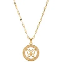 KARMA Kette mit Anhänger Damen Schmetterling Gold 40 cm Kette Edelstahl Kristalle (Schmuckbox, 1-tlg., Damenhalskette wasserfest hypoallergen rostfrei Damenschmuck), Halskette Sommerschmuck für Frauen modern