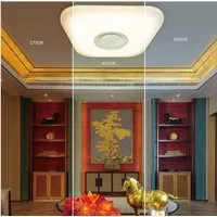 TRANGO LED Deckenleuchte, 3099 *EMI* stufenlos dimmbare & CCT Farbsteuerung 24 Watt LED-Deckenleuchte in Eckig mit integrierter RGB Farbwechsel Ambiente-Beleuchtung inkl. Bluetooth-Lautsprecher, mit App-Steuerung und Sternenhimmel-Effekt
